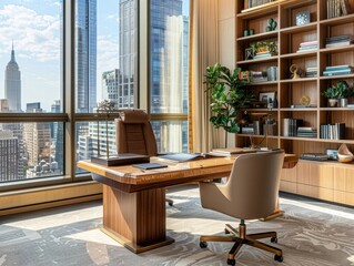 Poster - Modern Executive Office with City View and Stylish Furniture