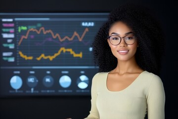 Poster - A confident entrepreneur presenting a business pitch to investors in a sleek conference room, with charts displayed on a digital screen