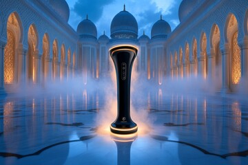 Poster - A dark and moody depiction of an epilation device surrounded by dramatic lighting and ornate gothic patterns, emphasizing elegance and precision