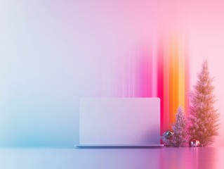 Poster - Vibrant Digital Christmas Landscape with Laptop and Glitch Effects