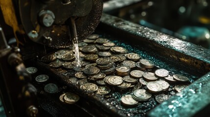 Poster - Coins Being Processed in a Modern Industrial Machine