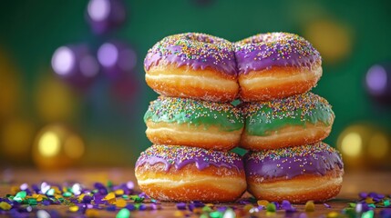 Wall Mural - Mardi Gras Donuts with Colorful Sprinkles - Perfect for Festive Celebrations and Holiday Desserts