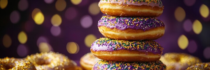 Wall Mural - Mardi Gras Donuts with Colorful Sprinkles - Perfect for Festive Celebrations and Holiday Desserts