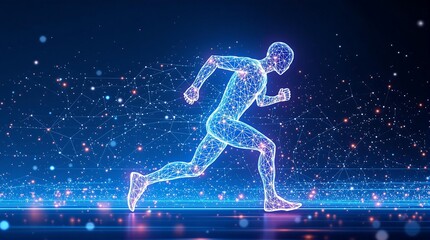 Poster - Digital Human Figure Running Symbolizing Technology and Human Performance