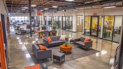 Poster - Modern Office Interior with Lounge Area and Open Workspace Design