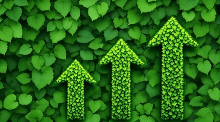 Poster - Upward-Pointing Arrows Made of Green Grass Symbolizing Eco-Friendly Progress and Sustainable Development