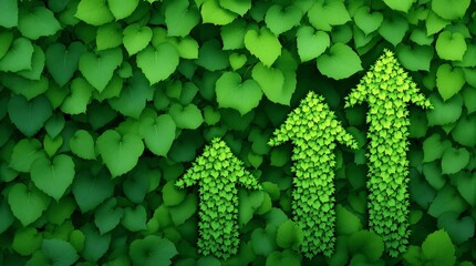 Poster - Upward-Pointing Arrows Made of Green Grass Symbolizing Eco-Friendly Progress and Sustainable Development