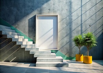 Poster - Concrete Steps with White Frame Mockup - 3D Illustration for Modern Design Projects, Showcasing Versatile Applications in Architecture and Interior Design Contexts