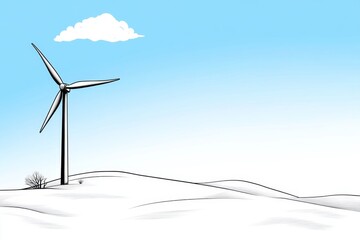 Aufkleber - A minimalist line drawing of a single wind turbine, paired with abstract circular patterns representing wind currents, on a white background