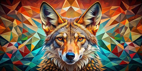 Poster - Coyote Head Geometric Logo Design in Panoramic View, Capturing Modern Aesthetics with Abstract Shapes and Earthy Tones, Perfect for Branding and Creative Projects