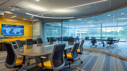 Poster - Modern Office Conference Room with Glass Walls and Bright Design