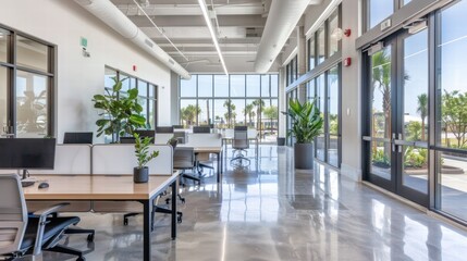 Poster - Modern Office Interior with Large Windows and Minimalist Design