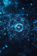 Poster - glowing atomic symbol on a futuristic blue digital background