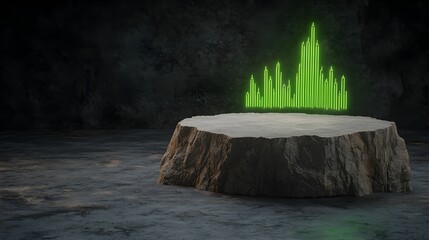 Wall Mural - Abstract sound wave visualization on a stone pedestal