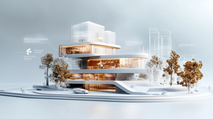 Poster - modern architectural design featuring futuristic building with glass elements and greenery
