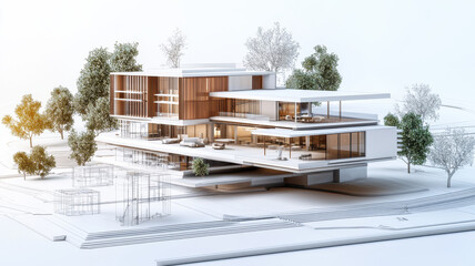 Poster - modern building with trees and outdoor space