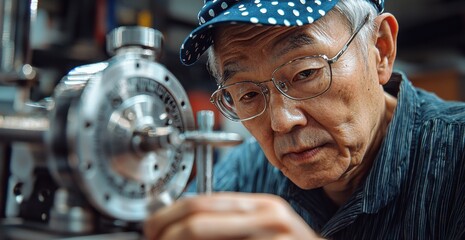 Poster - Engineer using calipers with precision and focus in workshop