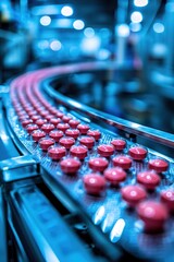 Poster - Close-up of pharmaceutical pills on automated packaging line