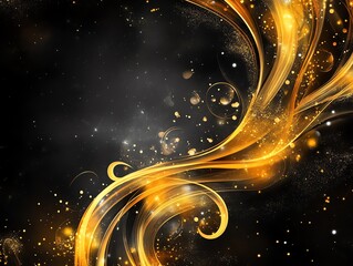 Poster - A vibrant abstract design featuring golden swirls and sparkles against a dark background.