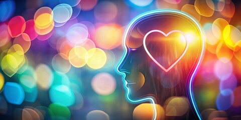 Poster - Creative Tilt-Shift Photography of a Human Head Logo Design Merging with a Heart in a Minimal Line Art Style for Innovative Branding and Marketing Concepts