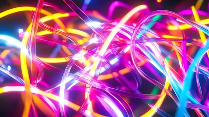 Poster - Abstract Neon Light Trails Intertwined Design