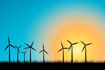 Poster - A clean illustration of turbines set against a gradient blue-to-white background