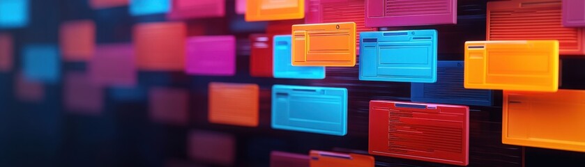 Colorful digital interface icons representing data and technology in a creative way, ideal for modern digital design projects.