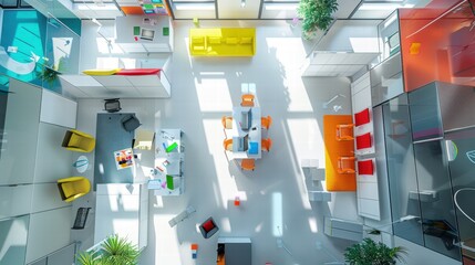 Poster - Modern Bright Office Workspace with Colorful Furniture Design