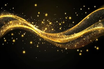 Fototapete - Flowing golden glitter creates a stunning wave effect with a rich background and generous empty space ideal for adding personalized text. Generative AI