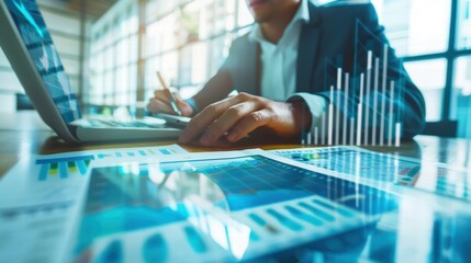 Poster - Business Professional Analyzing Data with Laptop and Graphs in Office