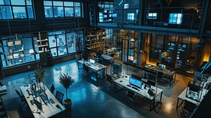 Poster - Modern Innovative Office Space with High-Tech Workstations and Equipment