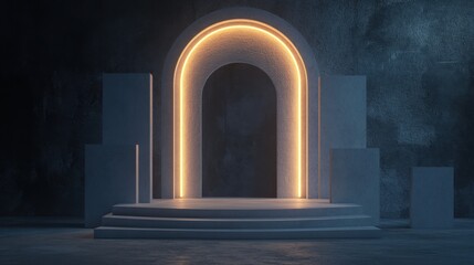 Poster - Modern archway with glowing lights in an abstract space setting