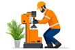 © Thanyarat - A flat vector of an engineer tightening bolts on a machine, depicted in cheerful colors on a clean white canvas