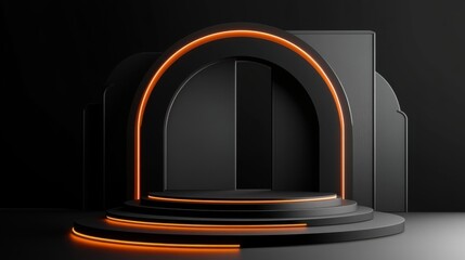 Poster - Modern Abstract Stage Design with Dark Background and Orange Accents