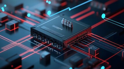Fototapete - Peripheral Connectivity enhancing microchip protection through secure and seamless connections with SPI, I2C, UART, and Ethernet interfaces