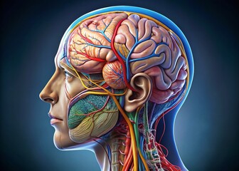 Poster - Detailed Anatomical Diagram of the Human Brain with Labeled Regions and Intricate Neural Pathways for Educational and Medical Purposes