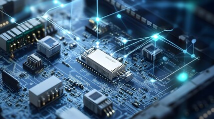 Fototapete - Peripheral Connectivity enhancing microchip protection through secure and seamless connections with SPI, I2C, UART, and Ethernet interfaces