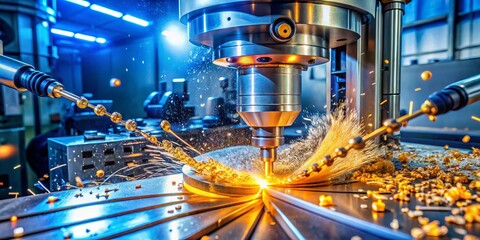 Poster - Digital CNC Milling Machine Processing Large Sheets in a Modern Workshop - A Dynamic View of the Manufacturing Process in Action with Precision and Innovation