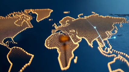 Poster - Digital World Map Connection with Glowing Dots and Data Points in a Tech Environment