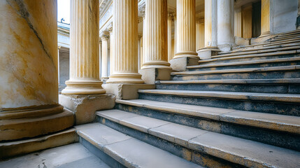 A row of classical columns with steps.