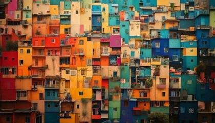 Canvas Print - colorful vibrant house in the city square patterns art design