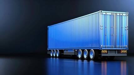 Poster - Industrial Blue Shipping Container on a Sleek Black Background with Reflections