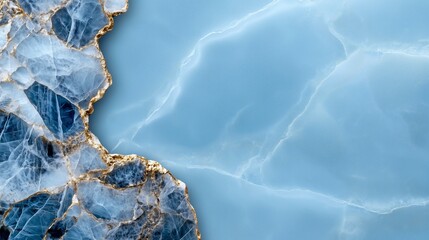 Poster - beautiful blue and gold marbled surface showcasing intricate patterns and textures