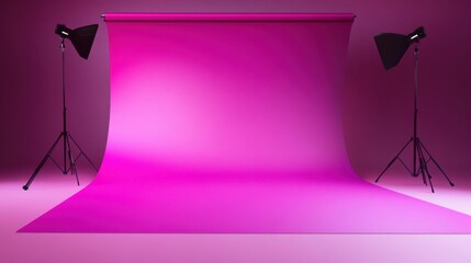 Poster - vibrant pink backdrop for photo shoots with studio lighting setup