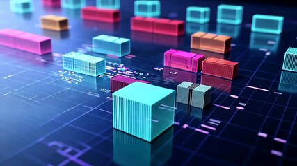 Poster - Advanced Digital Data Visualization with Vibrant 3D Blocks and Colorful Graphical Elements