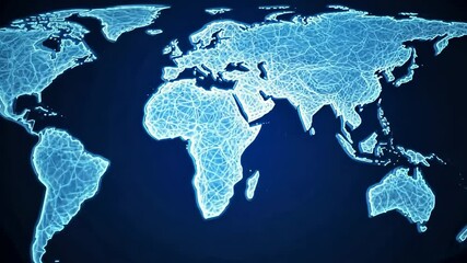 Aufkleber - Abstract Digital World Map with Neon Lines on Dark Background for Technology and Science