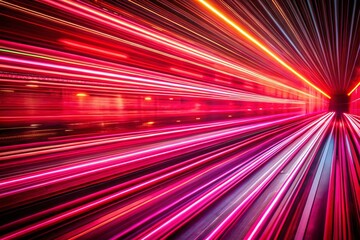 Poster - Dynamic Long Exposure Shot of Neon Speed Lines in Red and Pink for Digital Design, Perfect for Tech Themes and Graphic Art Projects