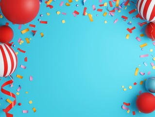 Poster - A bright blue setting featuring festive confetti and a circular display zone.
