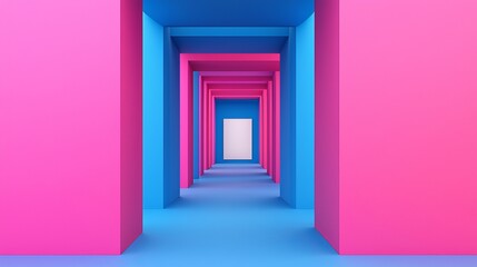 Poster - A lively pink and blue zigzag design featuring a blank white space in the middle.
