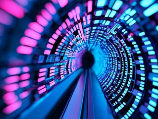 Poster - A dynamic, modern tunnel glowing with an array of bright colors and patterns.